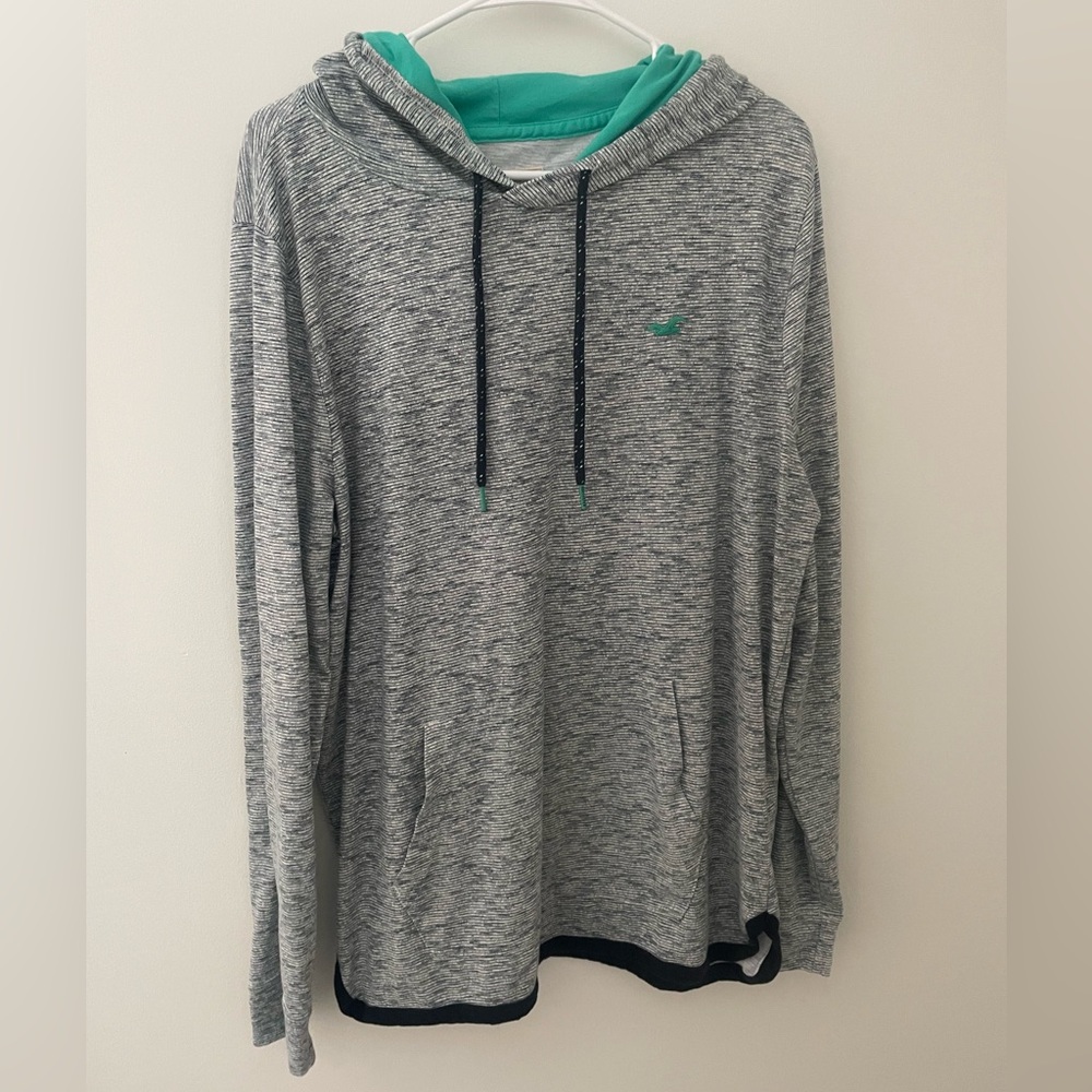 Hollister Blue Stripped Light Weight Hoodie with Teal Accent Colors Men's XL